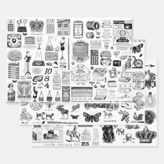 Ephemera Collage Papierblätter für Entcoupage Geschenkpapier Set (Set)