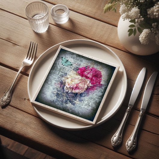 Ephemera Floral Butterfly Newsprint Decoupage Serviette