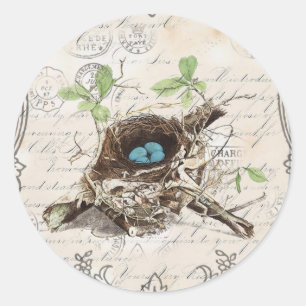 Ephemera französisch botanisch Rotkehlchen Eier Vo Runder Aufkleber
