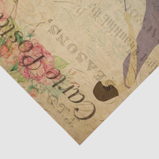 Ephemera Französisch Postkartenfrau Hund Decoupage Seidenpapier (Ausschnitt)