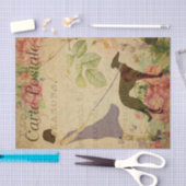 Ephemera Französisch Postkartenfrau Hund Decoupage Seidenpapier (Handwerk)