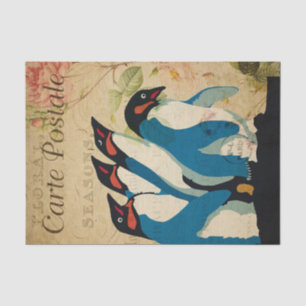 Ephemera Französische Postkarten Pinguine Florale Seidenpapier