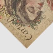 Ephemera Französische Postkartenfrau mit Rose Deco Seidenpapier (Ausschnitt)