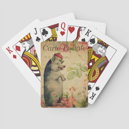 Ephemera Französisches Postkartenschwein mit Krone Spielkarten (Rückseite)