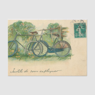 Ephemera French Postcard Bicycles Decoupage Seidenpapier