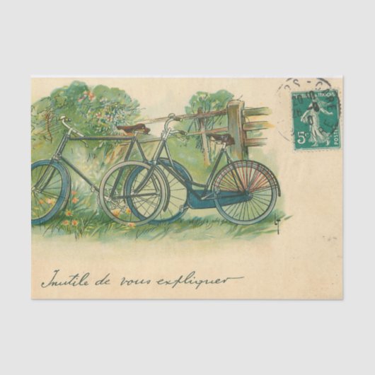 Ephemera French Postcard Bicycles Decoupage Seidenpapier (Vorderseite)