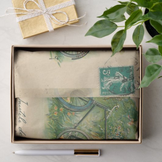 Ephemera French Postcard Bicycles Decoupage Seidenpapier (Geschenk)