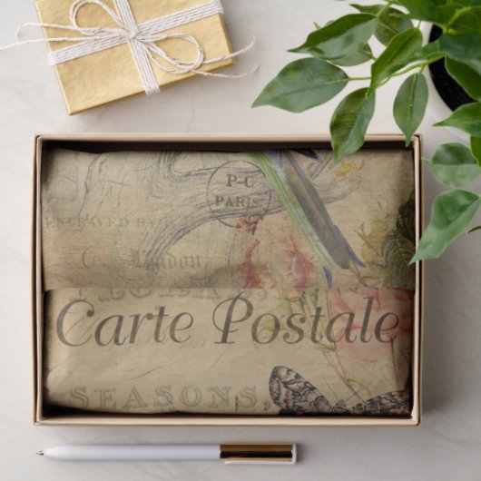 Ephemera French Postcard Bird Butterfly Decoupage Seidenpapier (Geschenk)