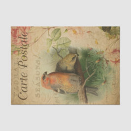 Ephemera French Postcard Birds Floral Decoupage Seidenpapier