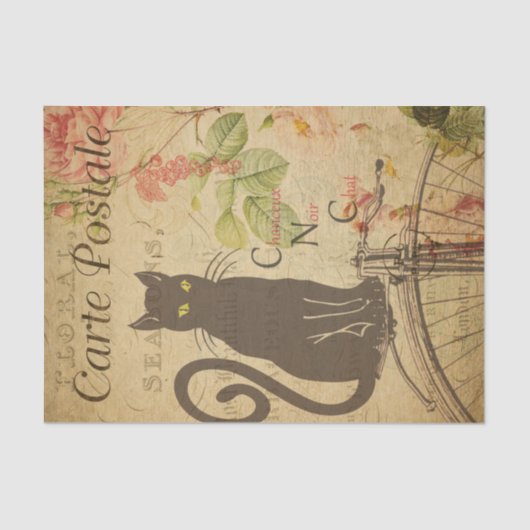 Ephemera French Postcard Black Cat Decoupage Seidenpapier (Vorderseite)