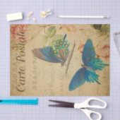Ephemera French Postcard Blue Butterfly Decoupage Seidenpapier (Handwerk)