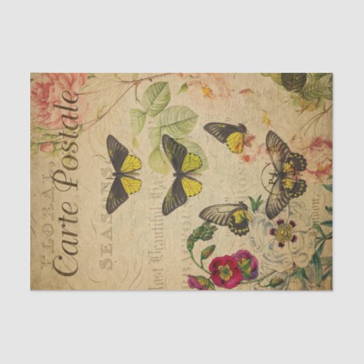 Ephemera French Postcard Butterflies Decoupage Seidenpapier (Vorderseite)
