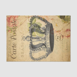 Ephemera French Postcard Crown Decoupage Seidenpapier