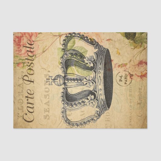 Ephemera French Postcard Crown Decoupage Seidenpapier (Vorderseite)