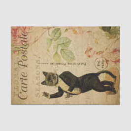 Ephemera French Postcard Dancing Cat Decoupage Seidenpapier