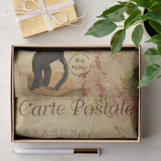 Ephemera French Postcard Dancing Cat Decoupage Seidenpapier (Geschenk)