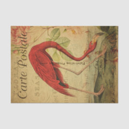 Ephemera French Postcard Flamingo Floral Decoupage Seidenpapier