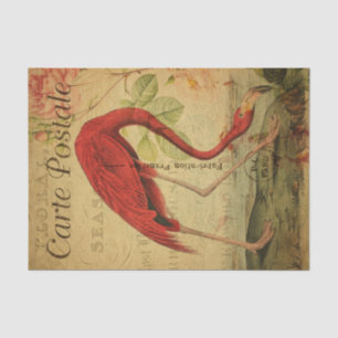 Ephemera French Postcard Flamingo Floral Decoupage Seidenpapier