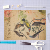 Ephemera French Postcard Flycatcher Bird Decoupage Seidenpapier (Handwerk)