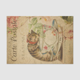 Ephemera French Postcard Hübsch Cat Decoupage Seidenpapier