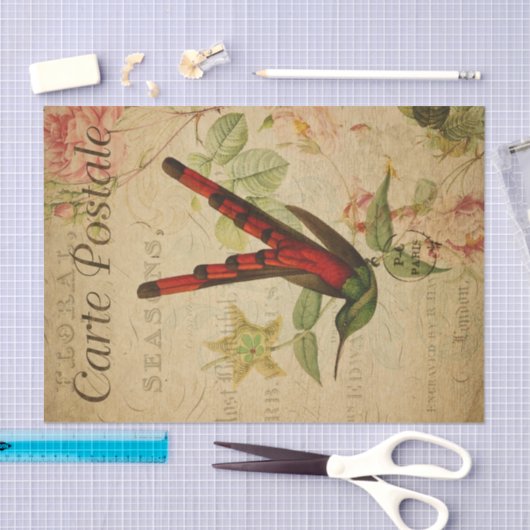 Ephemera French Postcard Hummingbird Decoupage Seidenpapier (Handwerk)