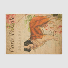 Ephemera French Postcard Hund Floral Decoupage Seidenpapier