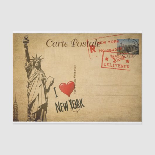 Ephemera French Postcard I Liebe New York Decoupag Seidenpapier (Vorderseite)