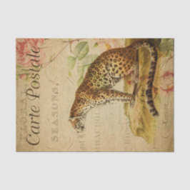 Ephemera French Postcard Leopard Decoupage Seidenpapier