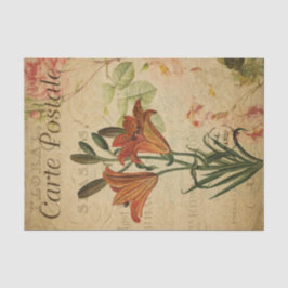 Ephemera French Postcard Orange Lilly Decoupage Seidenpapier