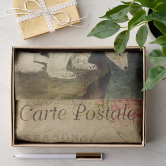 Ephemera French Postcard Polar Bear Decoupage Seidenpapier (Geschenk)