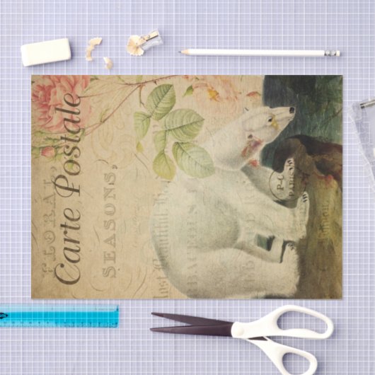 Ephemera French Postcard Polar Bear Decoupage Seidenpapier (Handwerk)