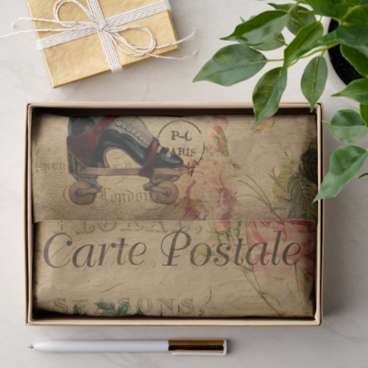 Ephemera French Postcard Roller Skate Decoupage Seidenpapier (Geschenk)