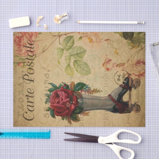 Ephemera French Postcard Roller Skate Decoupage Seidenpapier (Handwerk)