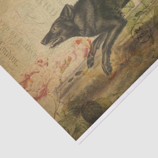 Ephemera French Postcard Running Wolf Decoupage Seidenpapier (Ausschnitt)