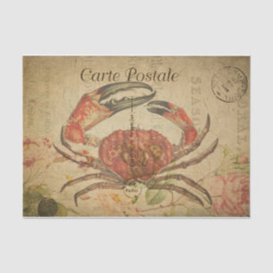 Ephemera French Postcard Tasmanian Crab Decoupage Seidenpapier