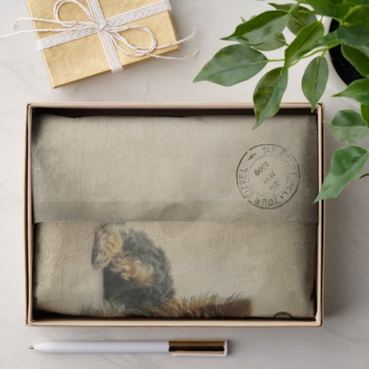 Ephemera French Postcard Terrier Dog Decoupage Seidenpapier (Geschenk)