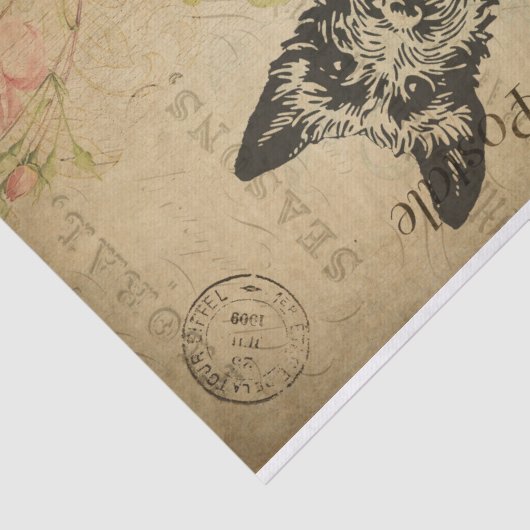 Ephemera French Postcard Terrier Dog Decoupage Seidenpapier (Ausschnitt)