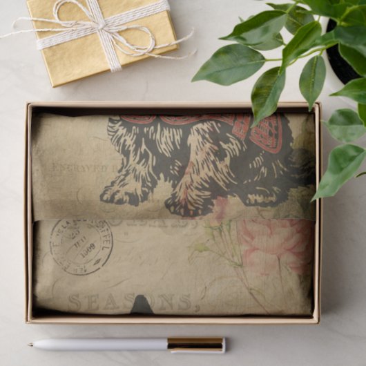 Ephemera French Postcard Terrier Dog Decoupage Seidenpapier (Geschenk)