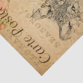 Ephemera French Postcard Wolf Floral Decoupage Seidenpapier (Ausschnitt)