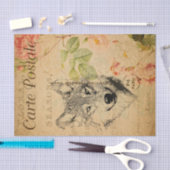 Ephemera French Postcard Wolf Floral Decoupage Seidenpapier (Handwerk)