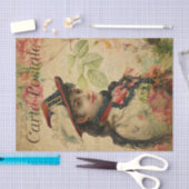 Ephemera French Postcard Women Floral Decoupage Seidenpapier (Handwerk)