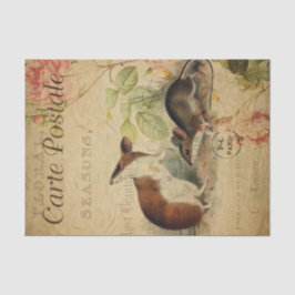 Ephemera French Postcard Wood Mouse Decoupage Seidenpapier