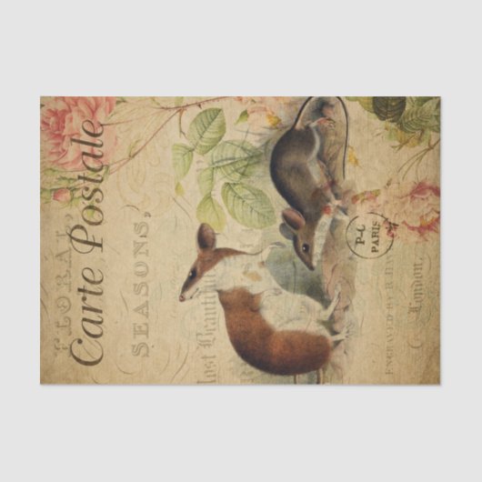 Ephemera French Postcard Wood Mouse Decoupage Seidenpapier (Vorderseite)