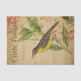 Ephemera French Postcard Yellow Bird Decoupage Seidenpapier