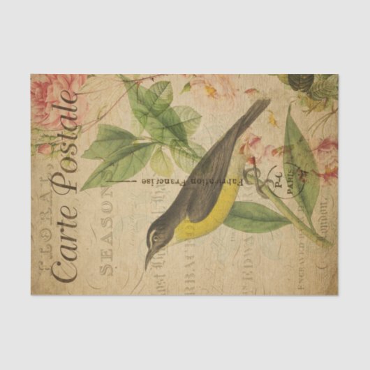 Ephemera French Postcard Yellow Bird Decoupage Seidenpapier (Vorderseite)