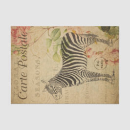 Ephemera French Postcard Zebra Pink Rose Decoupage Seidenpapier