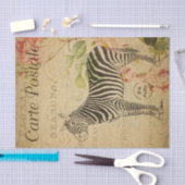 Ephemera French Postcard Zebra Pink Rose Decoupage Seidenpapier (Handwerk)