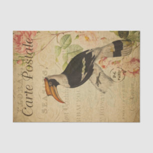 Ephemera Great Hornbill Bird Pink Roses Decoupage Seidenpapier