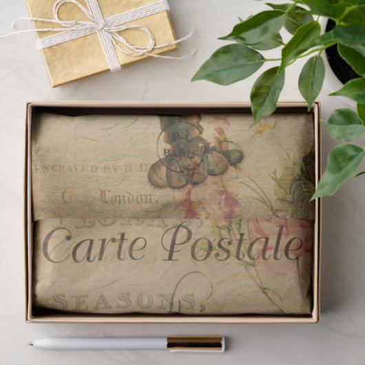 Ephemera Hummer Malerei rosa Rosen Decoupage Seidenpapier (Geschenk)