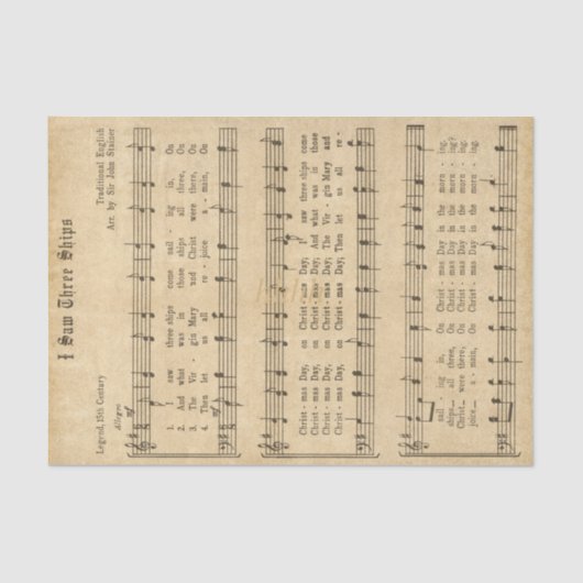 Ephemera " I Saw Three Ships" Weihnachtslied Seidenpapier (Vorderseite)